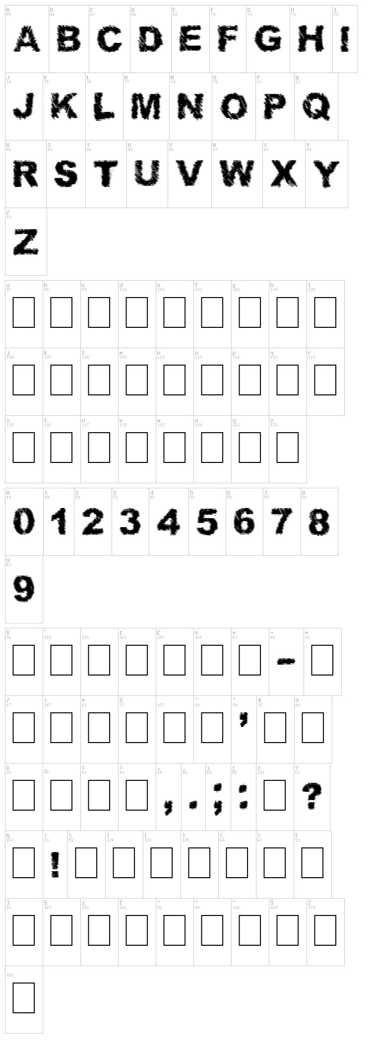 Phantom Zone font map
